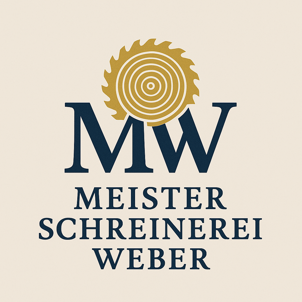 Logo von Meister Schreinerei Weber. Logo in Gold, Titel darunter.